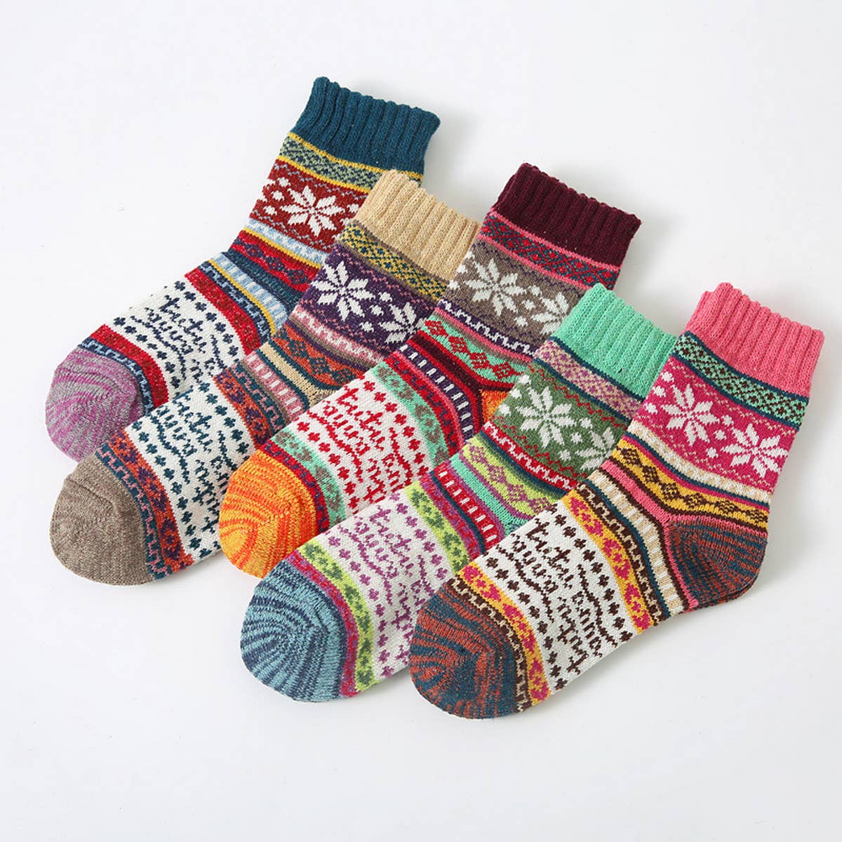 5pr/Set Retro Ethnic Style Socks For Men Winter_CWMS0680