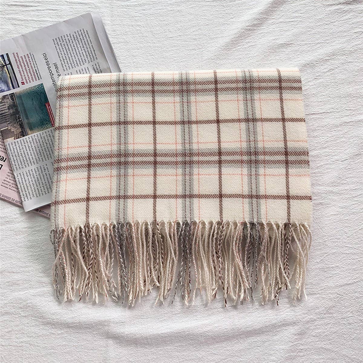 WINTER WARM LATTICE LARGE SCARF FRINGE SHAWL