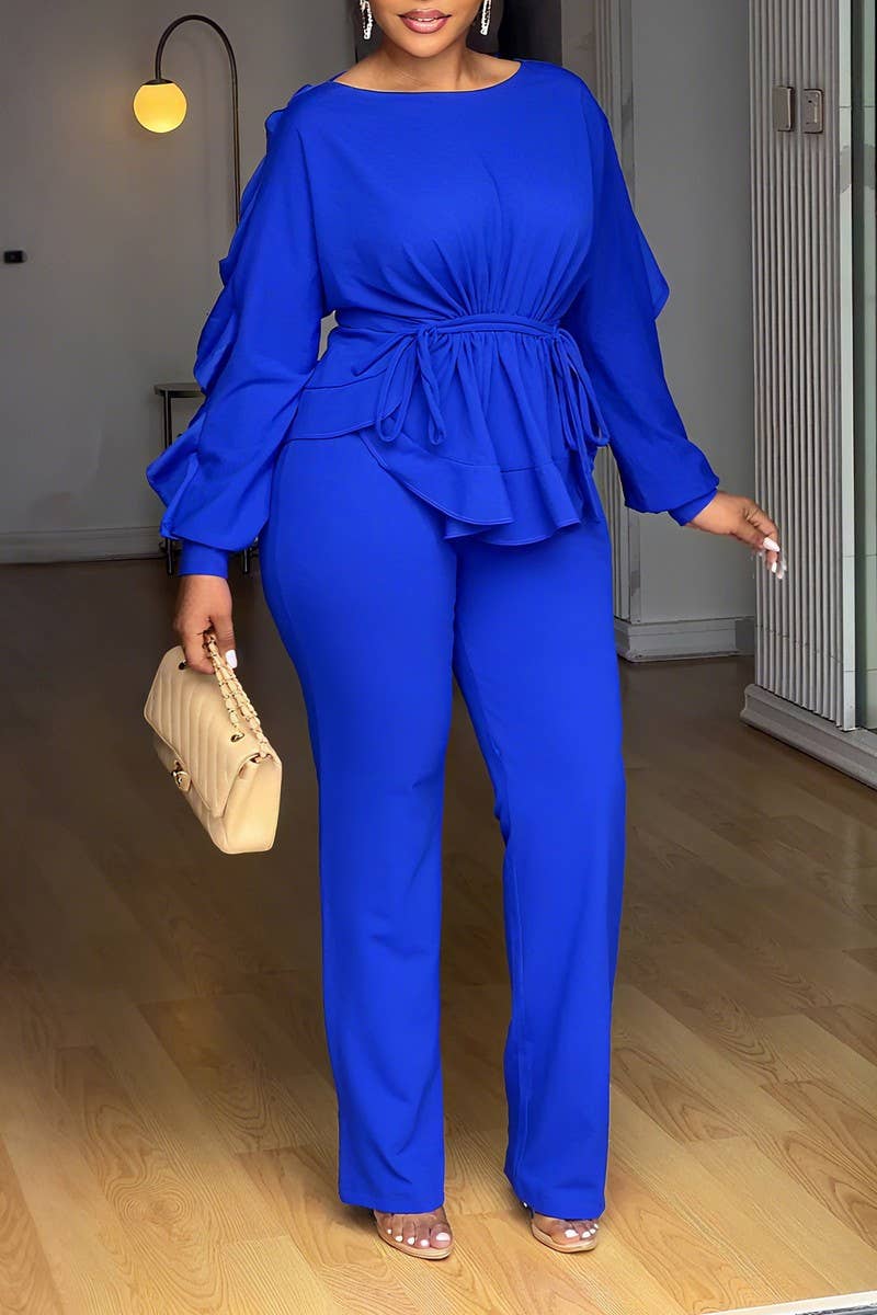 CWSTB00491_2025 ELEGANT RUFFLE DRAWSTRING TOP AND PANTS SET