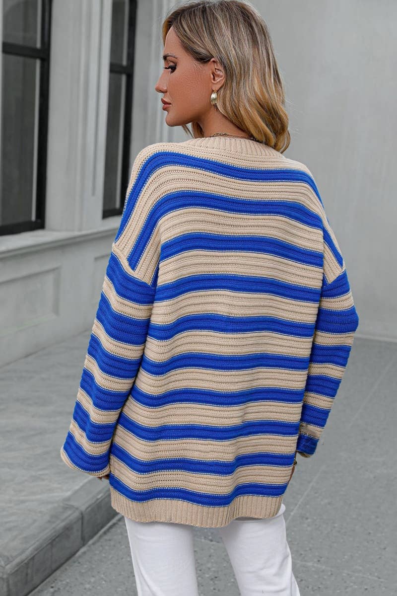 CWOSWL6517_KNITTED CREW-NECK STRIPED LONG-SLEEVED SWEATER