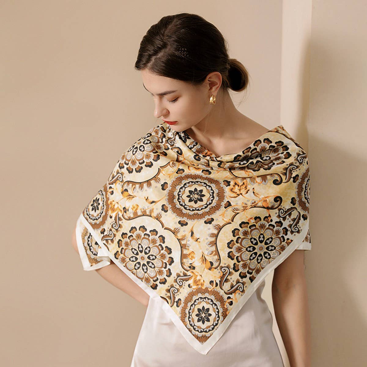 FLOWER PRINT SMALL NECK SILK SCARF SQUARE SCARVES
