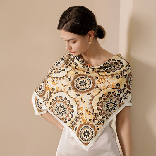 FLOWER PRINT SMALL NECK SILK SCARF SQUARE SCARVES