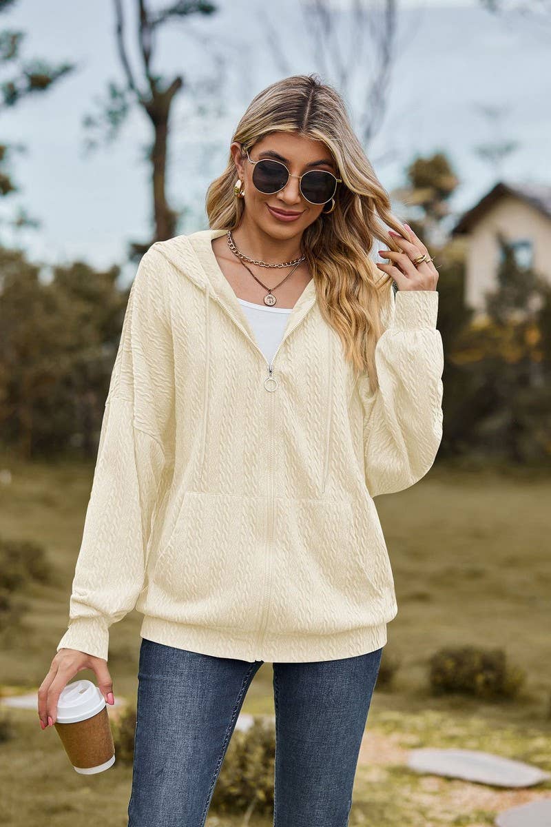 CWOCO0489_SOLID COLOR ZIPPERED MID-LENGTH HOODED COATS