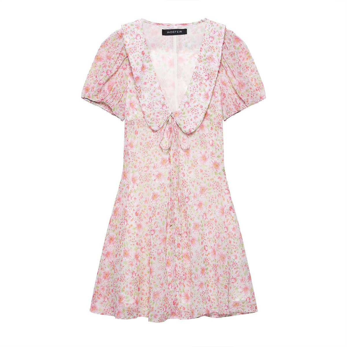 Cinched waist, lapel print lining short dress