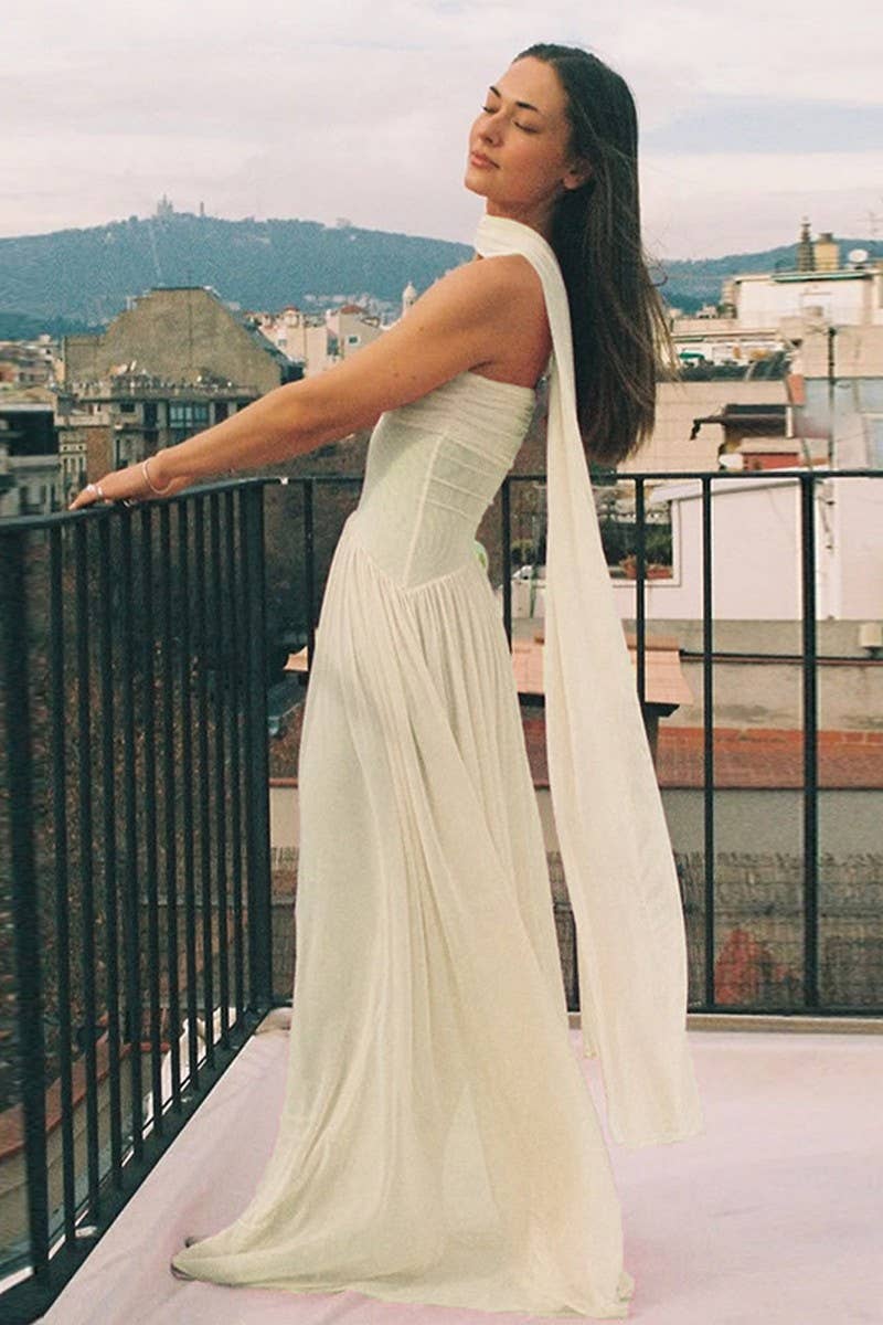 CWDMD5102_STRAPLESS FLOWING TIE WAIST BODYCON MAXI DRESS