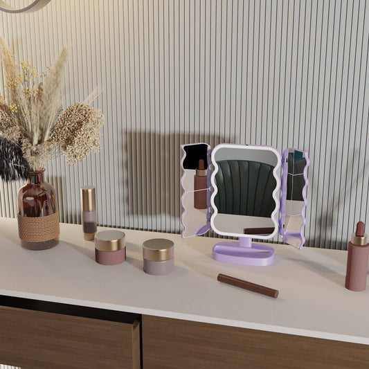THREE-WAY LED MAKEUP MIRROR WITH WAVE SHAPE