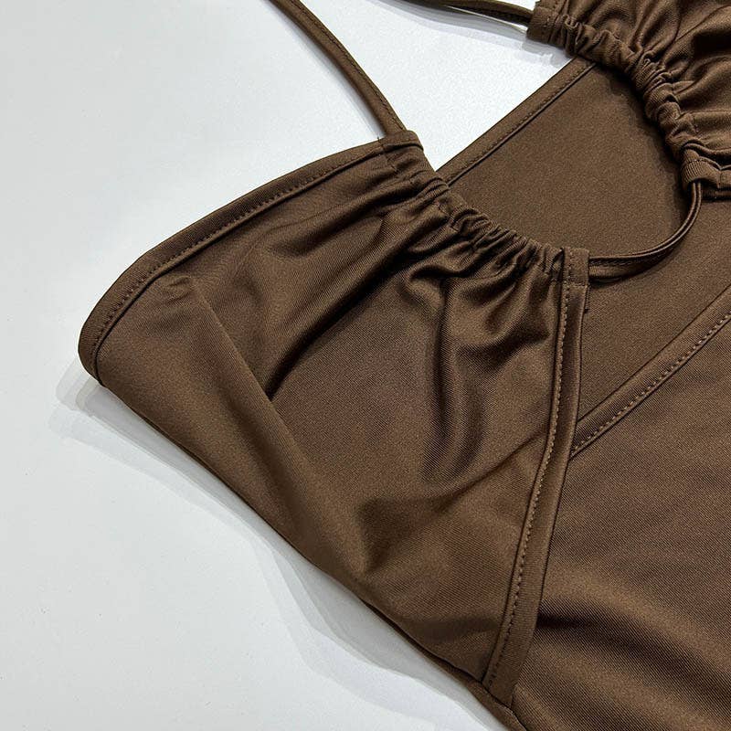 A backless sexy slit drawstring slimming dress