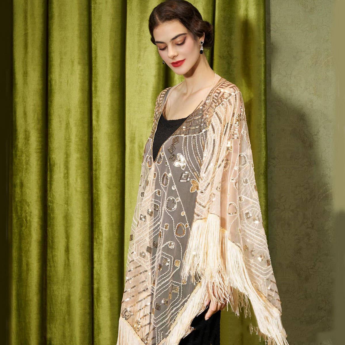 Elegant Sheer Sequin Fringe Wrap ? Formal Dress