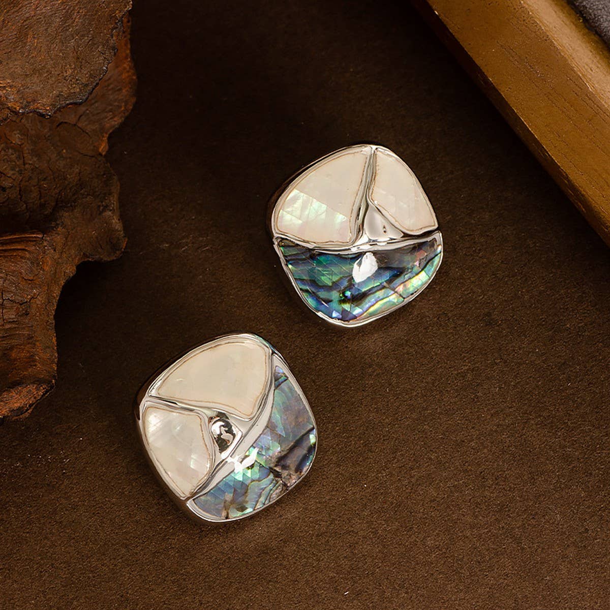 CONTRAST COLOR GEOMETRIC ABALONE OIL DROP EARRINGS