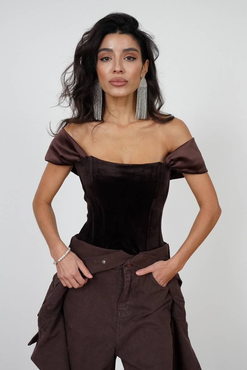 CWTTK0702_VELVET HERRINGBONE ZIP-UP WAIST CAMISOLE TOP