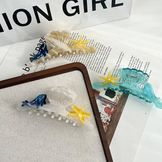 Ocean Design Acetate Claw Clip ??Whale & Shell_CWAHA5890