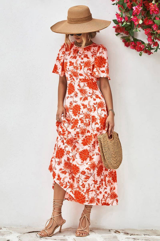 CWDMD2773_CREW NECK PRINTED FITTED MIDI DRESS