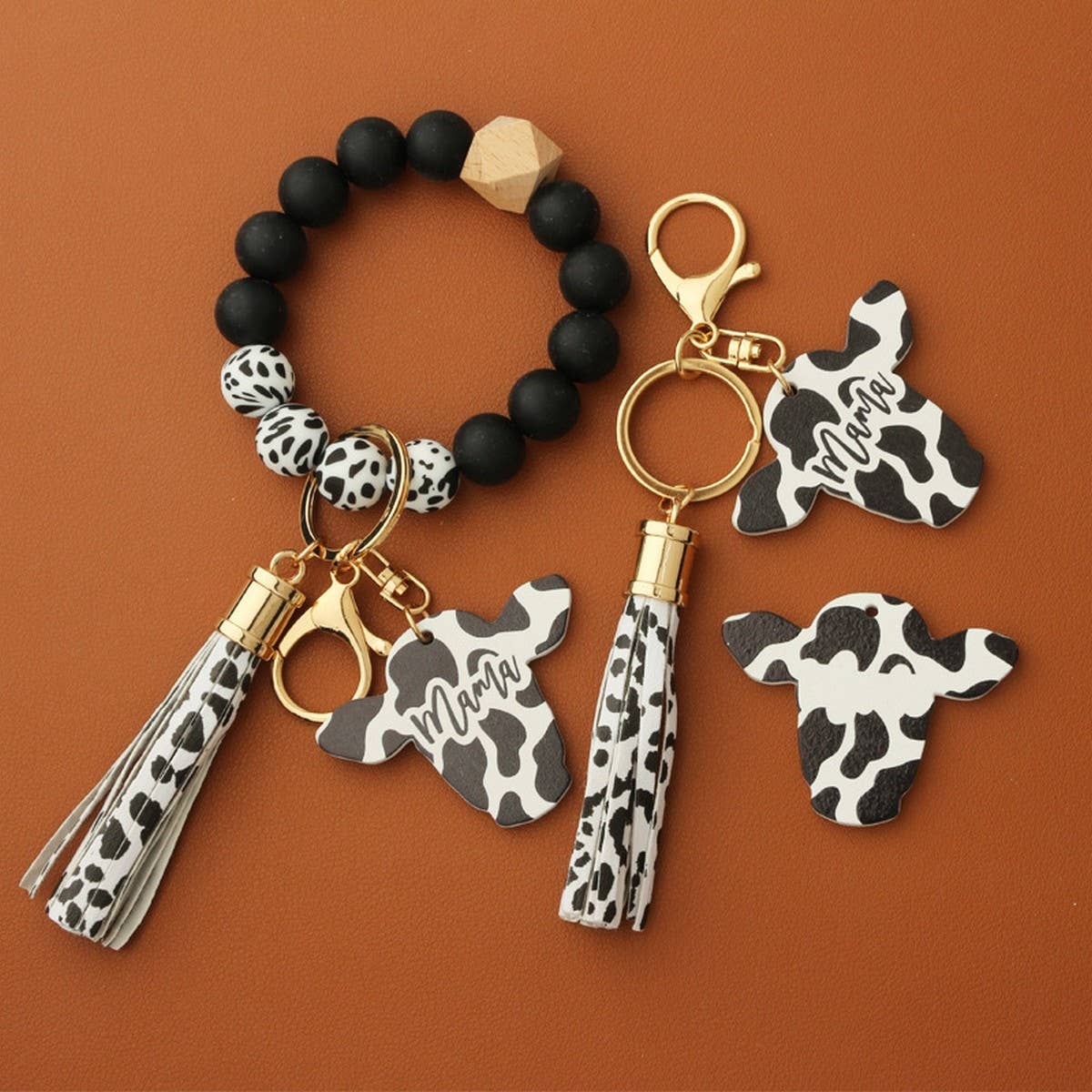 Men¡¯s Cow Print Wallet,Keychain with Silicone Beads_CWAB4994