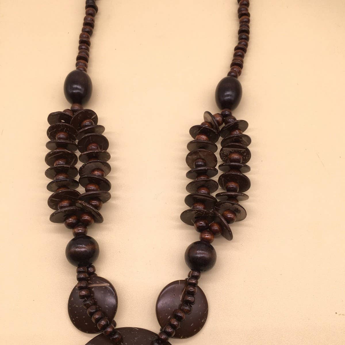 ETHNIC COCONUT SHELL WOOD BEADS LONG NECKLACE