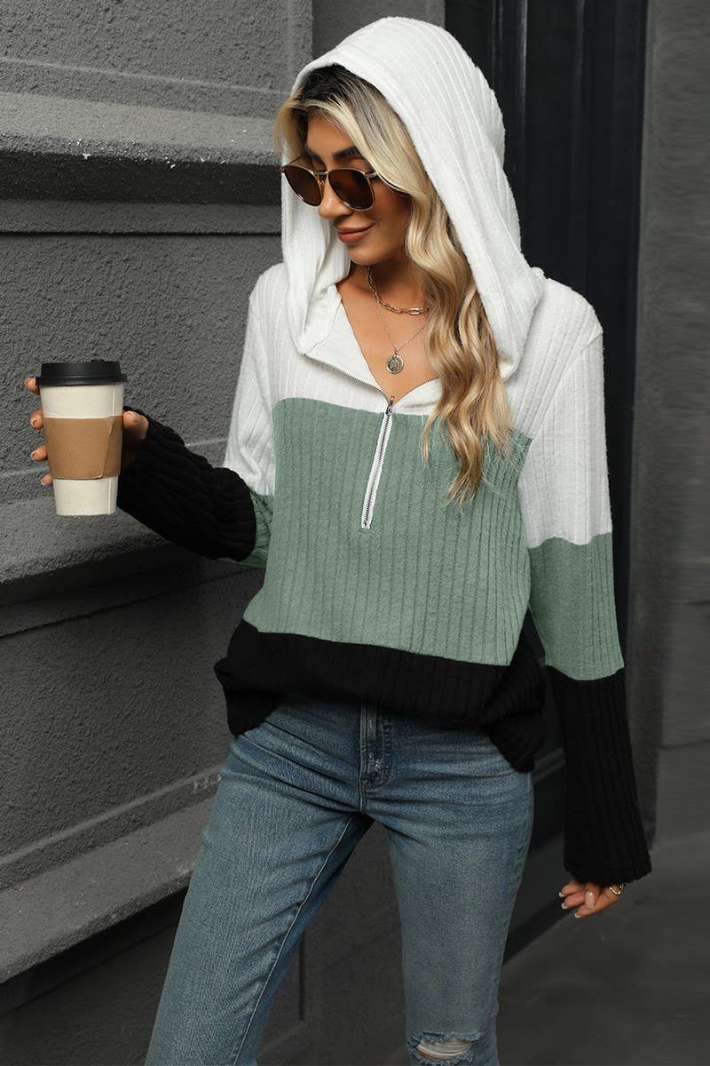 CWOHOL1098_LOOSE FIT CONTRAST ZIP HOODIE