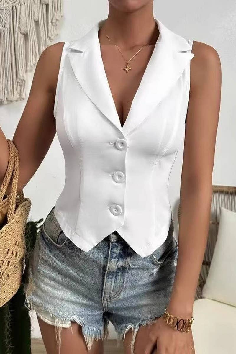 CWTTSL0391_SEXY SLEEVELESS LAPEL FRONT BUTTON VEST