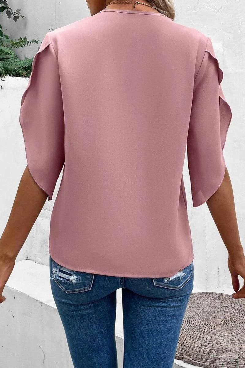 CWTSTS0661_SUMMER LACE V-NECK TRUMPET SLEEVE LOOSE SHIRT