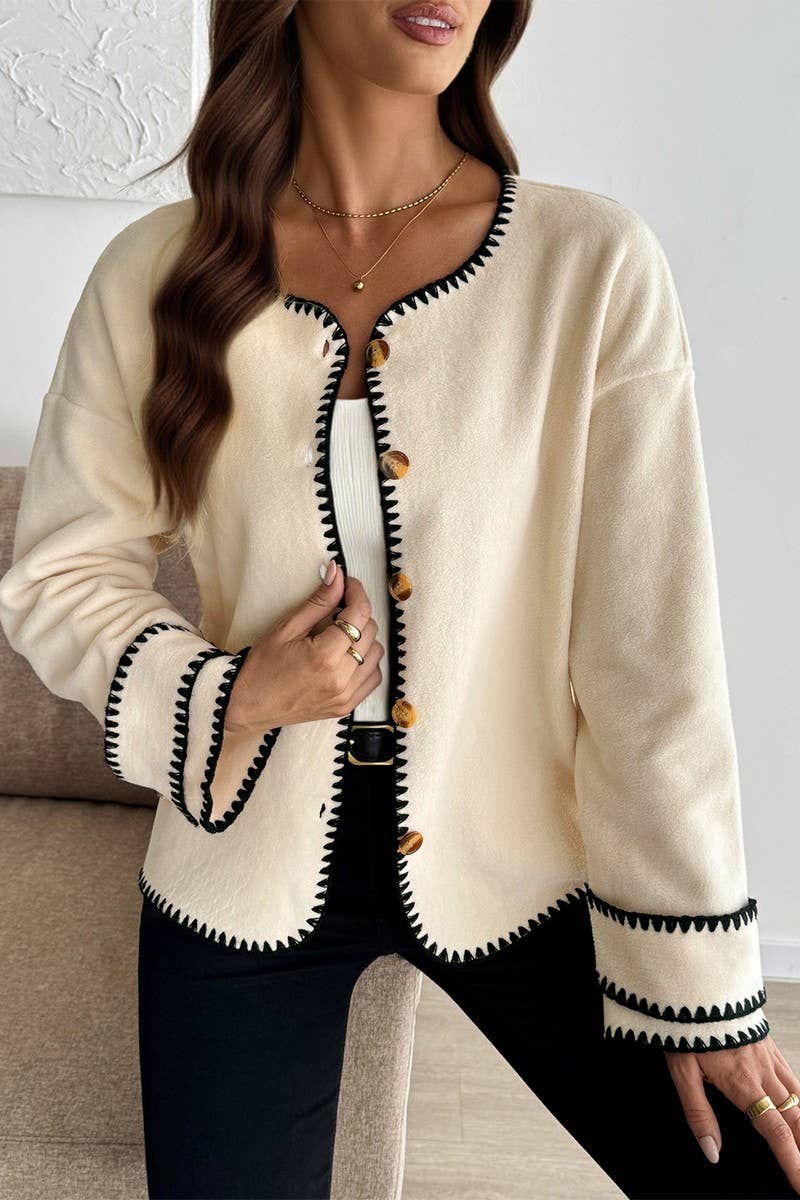 CWOCO00172_CASUAL CONTRAST-TRIMMED LOOSE CREW NECK JACKET