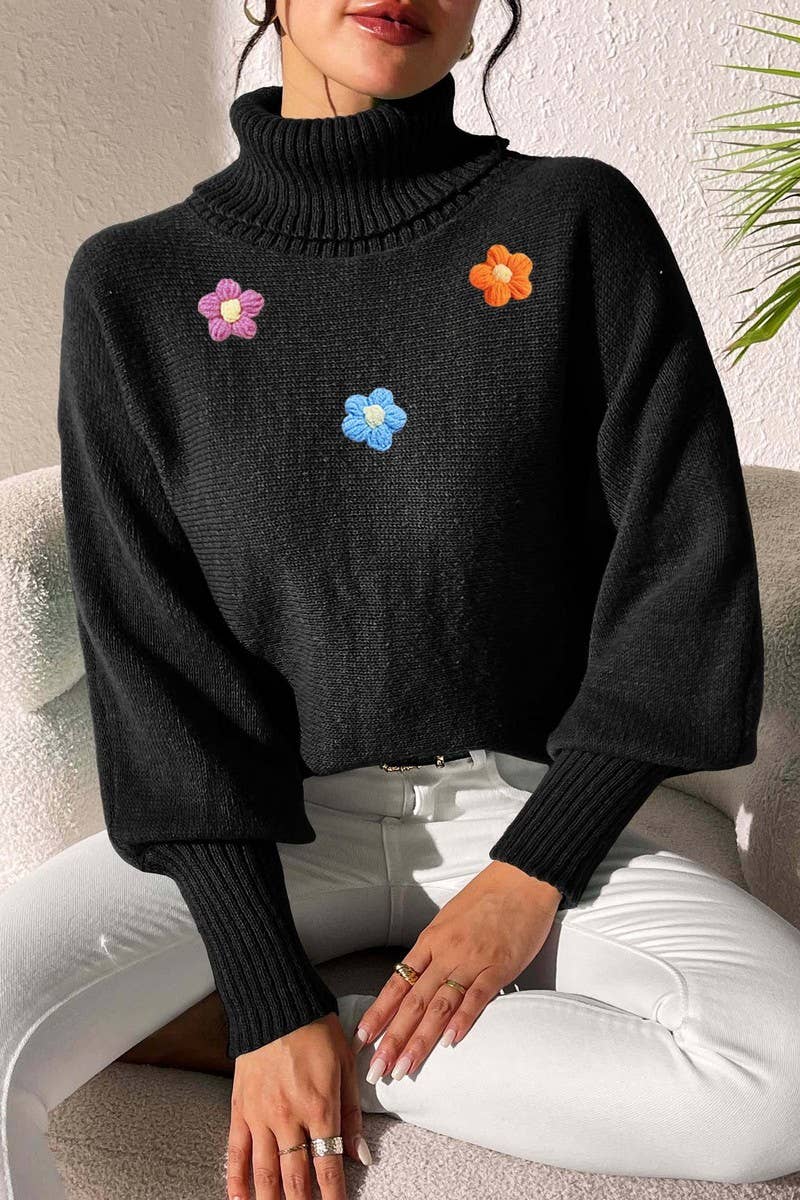 CWOCO00193_WOMEN TURTLENECK SOLID KNIT SWEATER WITH CROCHET