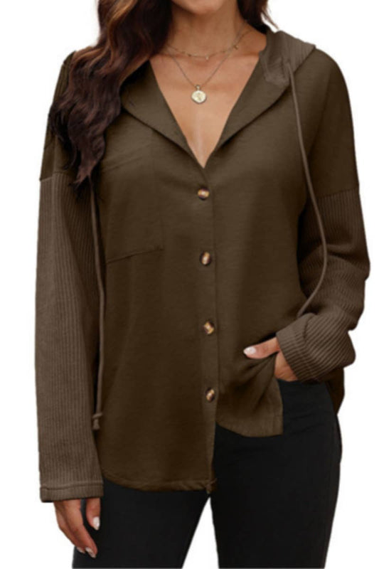 CWTSTL2349_SINGLE-BREASTED LONG-SLEEVED HOODIE JACKET