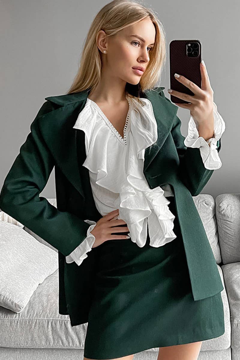 CWTBLL552_SOLID COLOR DROPPED SHOULDER SLEEVE LACE SHIRT