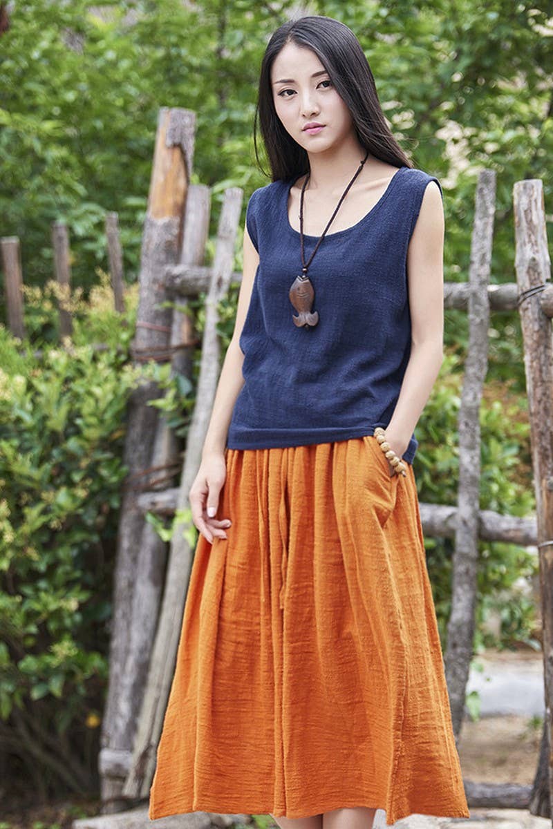 CWTBLSL0565_LOOSE COTTON AND LINEN SLEEVELESS VEST