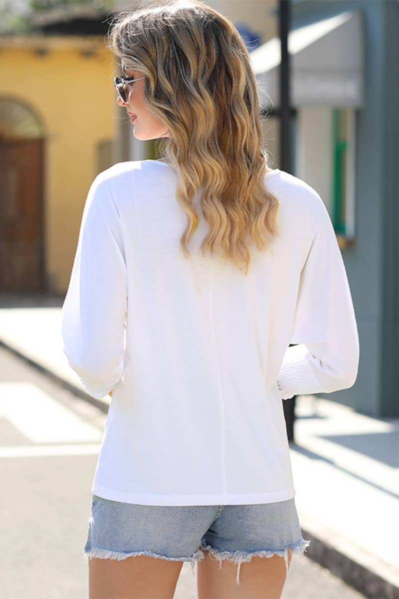 CWTBLL1397_SUMMER LOOSE CREW-NECK MID-LONG-SLEEVED TOP