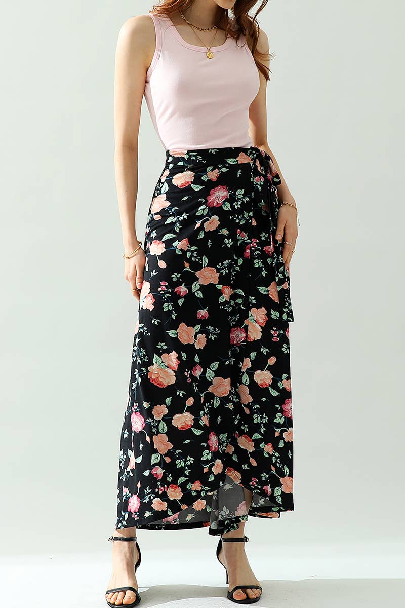 CWBLS117_High Waisted Maxi Wrap Skirts with Slit