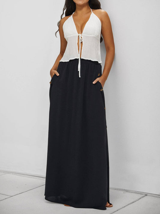 Casual commuting side button long skirt