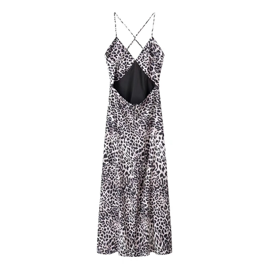 Elegant French Print Crew Neck Midi Dress