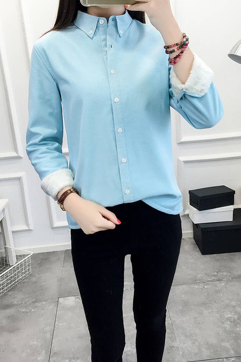 CWTSTL2243_CANDY COLOR PLUSH THICKENED SHIRT BOTTOMING SHIRT