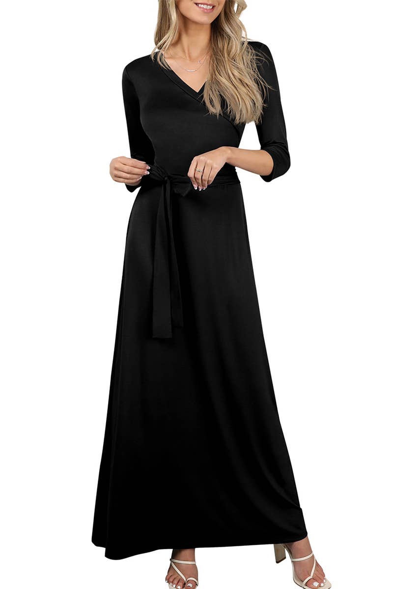 AWDMD283_3/4 Sleeve Knit Long Dress