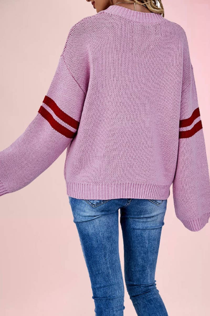 CWOSWL5880_LOVE STRIPED LONG-SLEEVED CREW-NECK SWEATER