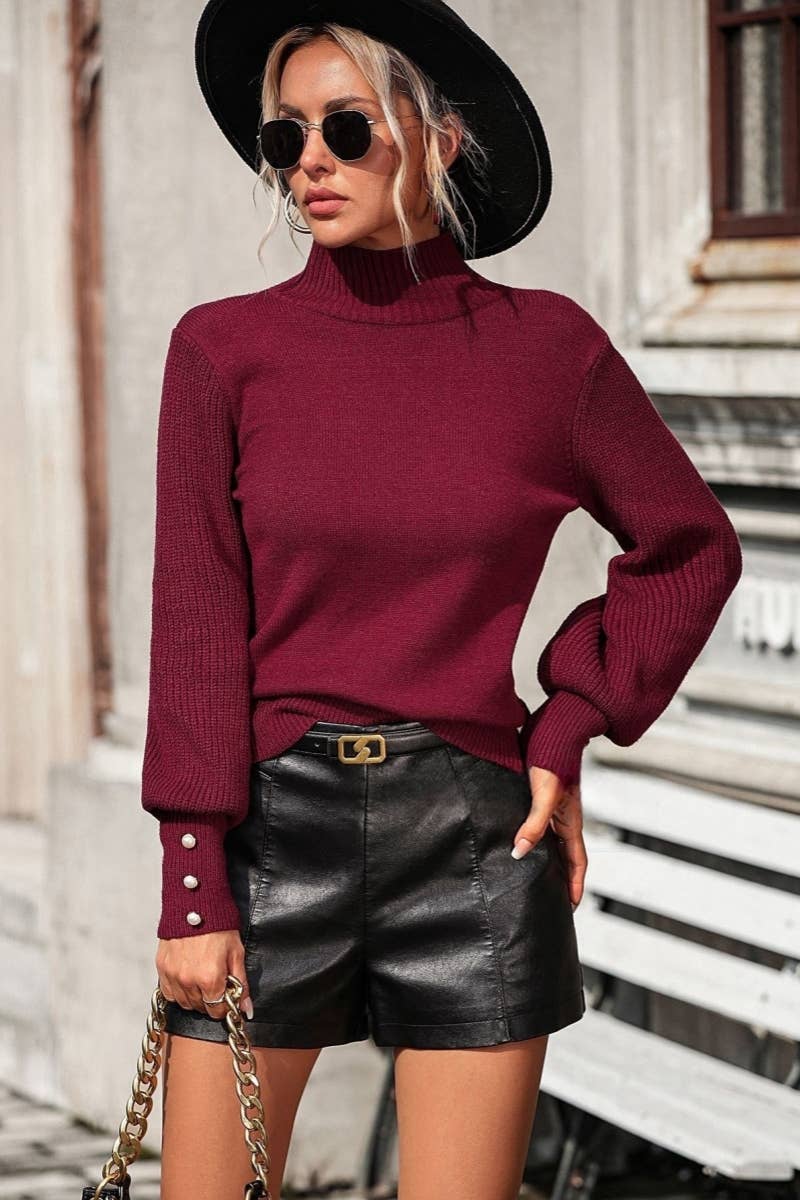 CWOSWL605_Turtle Neck Long Sleeve With Botton Sweater