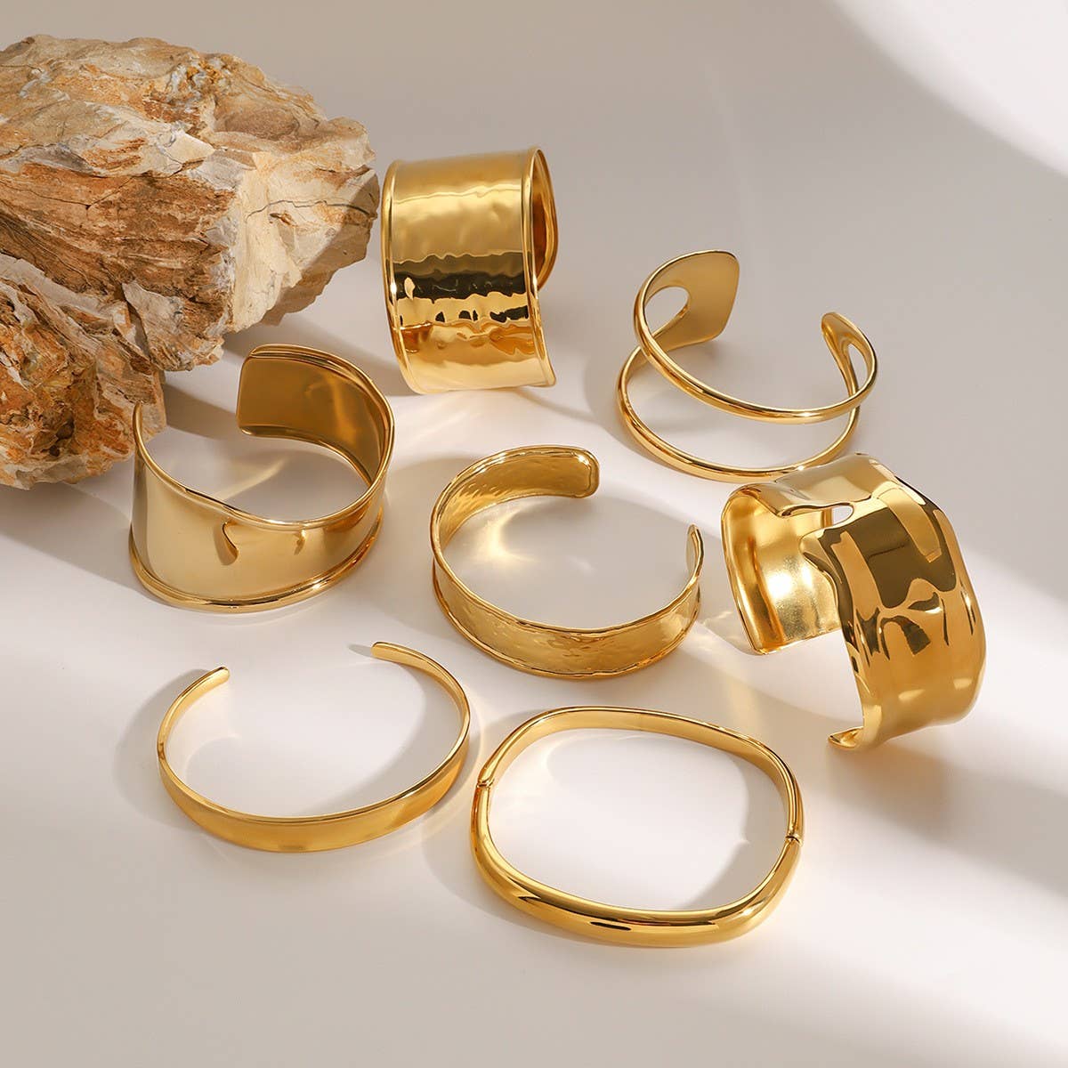 Bold Gold Open Cuff Bracelet in Stainless Steel_CWAJE4623