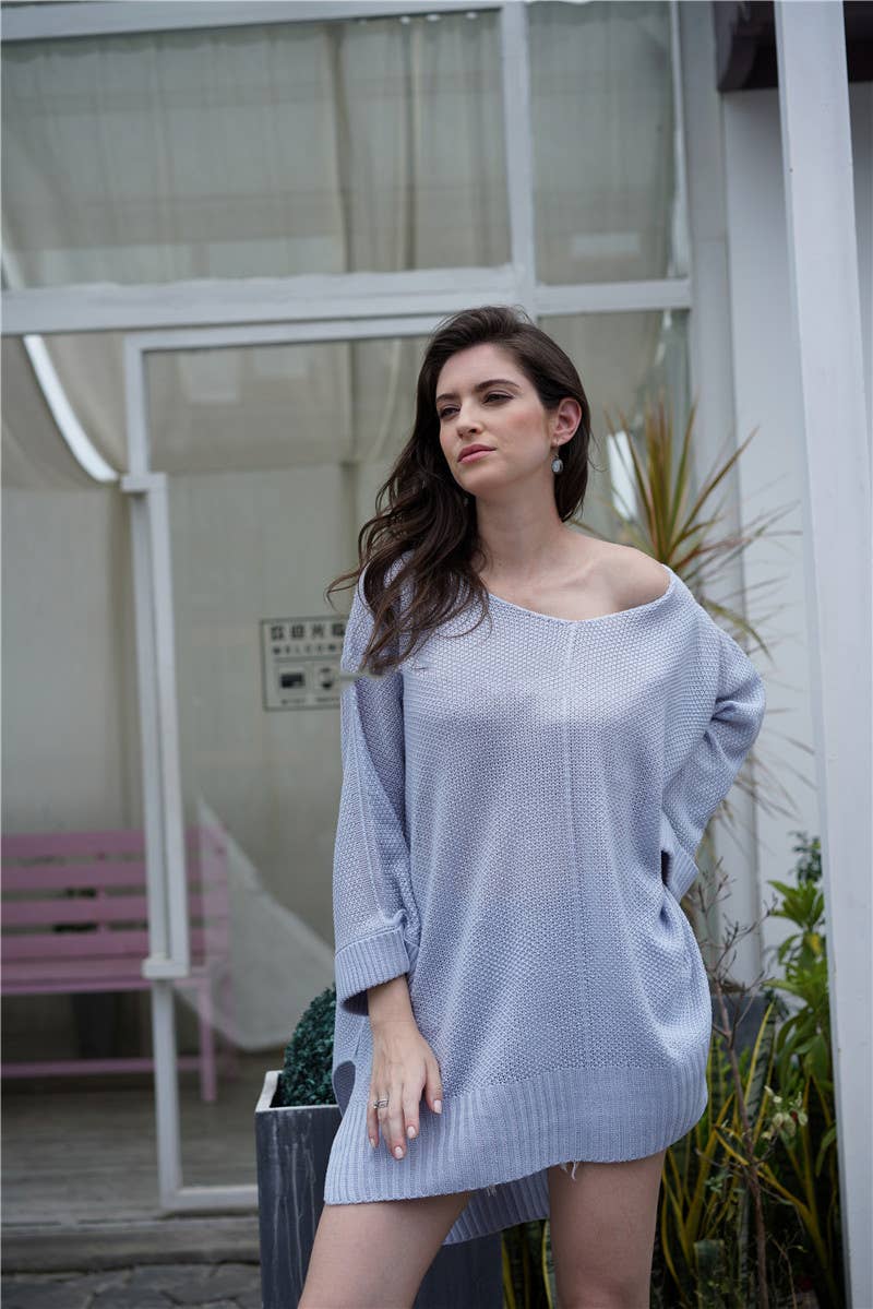 CWOSWL1417_V-Neck Long Sleeve Pullover Sweater