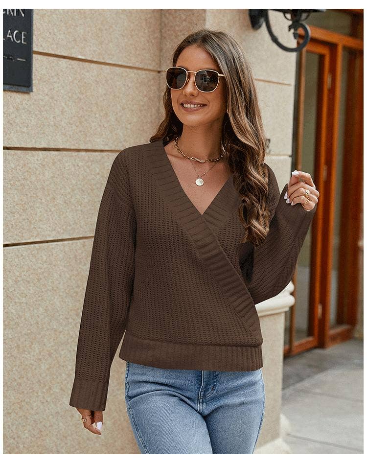 CHENILLE SWEATER WITH LOOSE V-NECK DESIGN