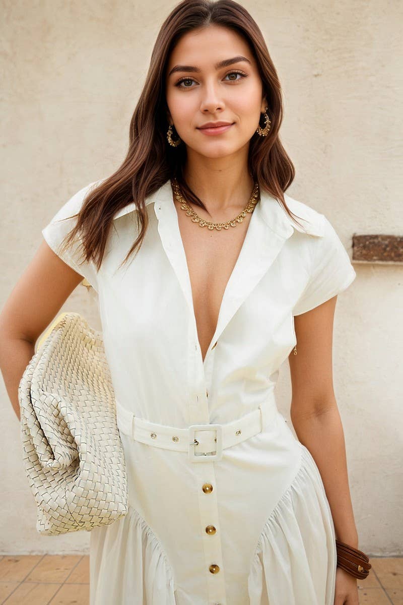 CWDMD6401_COLLARED BUTTON FRONT SLIM FIT SHIRT MAXI DRESS