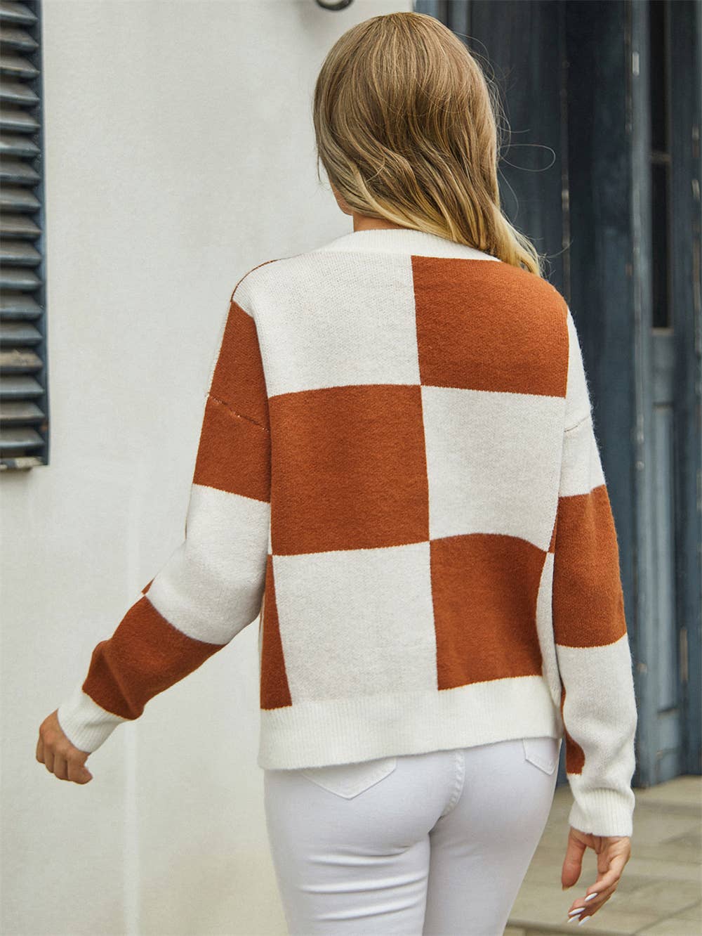 CARDIGAN SWEATER PLAID PATCHWORK KNIT COAT