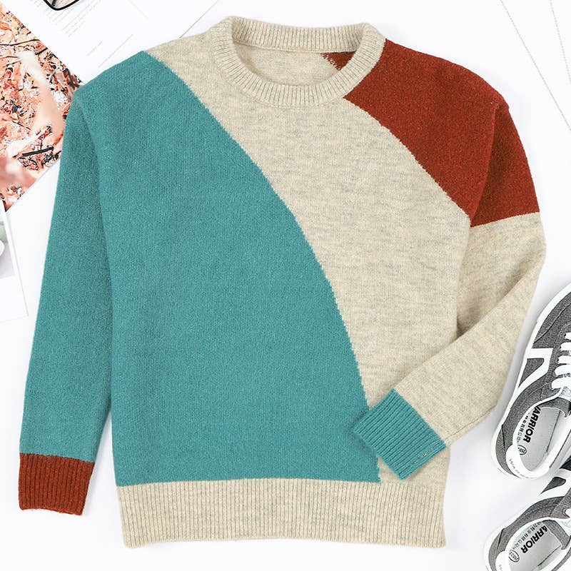 CREW NECK COLOR MATCHING SIMPLE ALL-INONE SWEATER