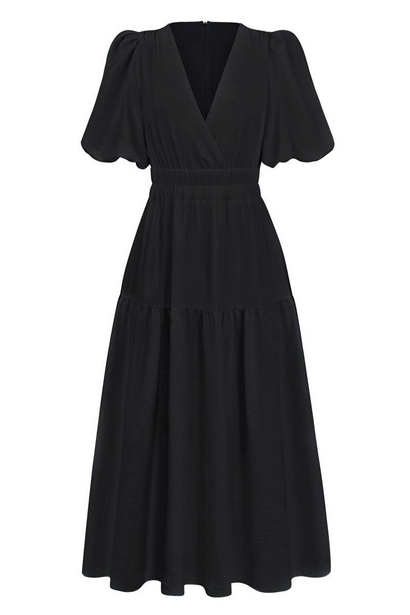 CWDMD6143_SUMMER HIGH-END DEEP V PUFF SLEEVE HOLIDAY DRESS
