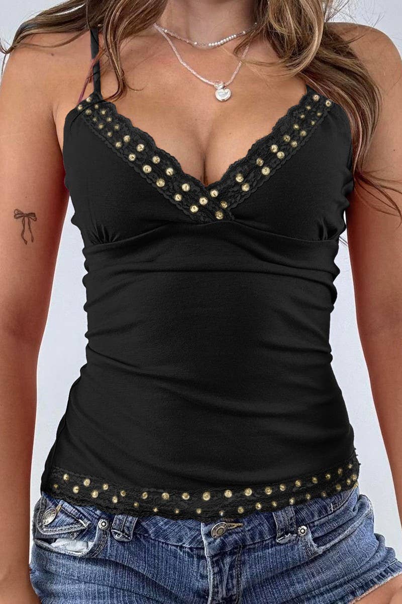 CWTTSL0526_SUMMER HOT GIRL STYLE SHINY EDGE SLIM VEST