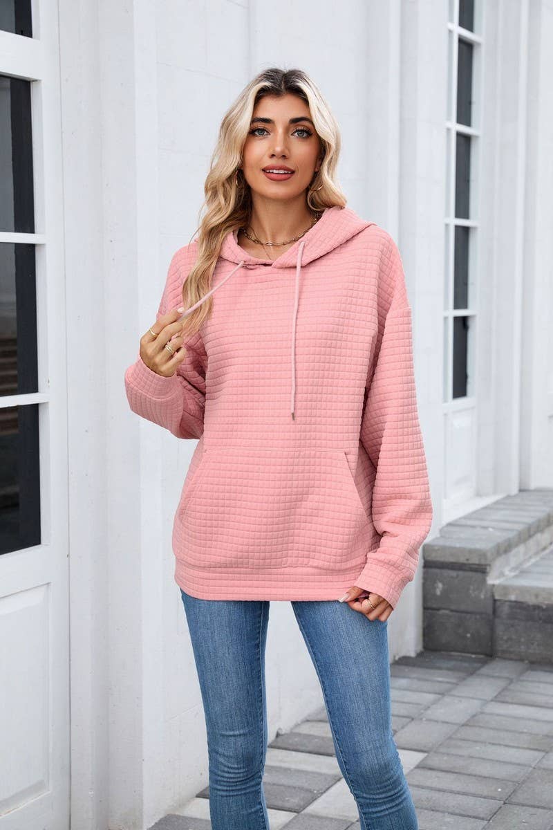 CWOHOL00659_CASUAL POCKET DRAWSTRING LONG SLEEVE HOODIE