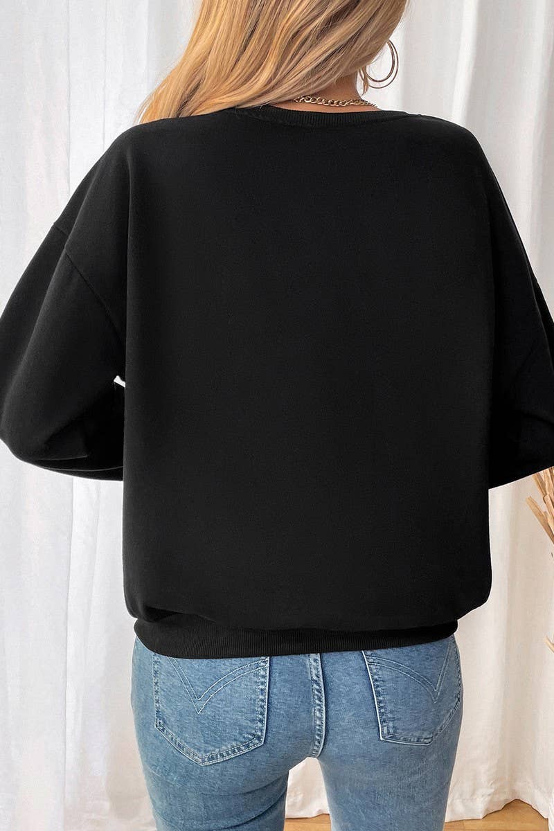 CWTBLL3732_BOW TIE THICKENED ROUND NECK PLAID SWEATSHIRT