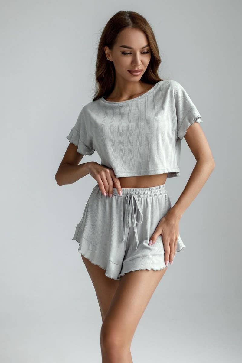 CWSPJ0374_SHORT-SLEEVED SHORTS HOME WEAR PAJAMAS SET