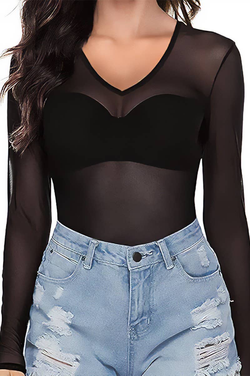 CWTBLL3868_SEXY SHEER MESH STRETCH SLIM FIT LONG SLEEVE TOP
