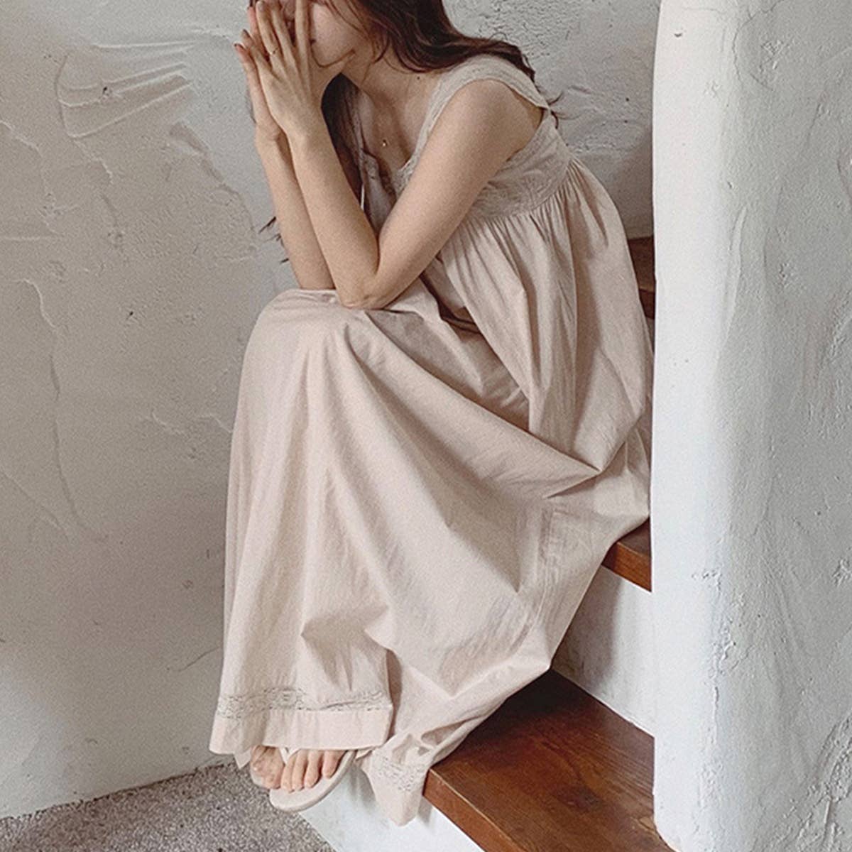 COTTON LACE PATCHWORK SQUARE COLLAR DRESS