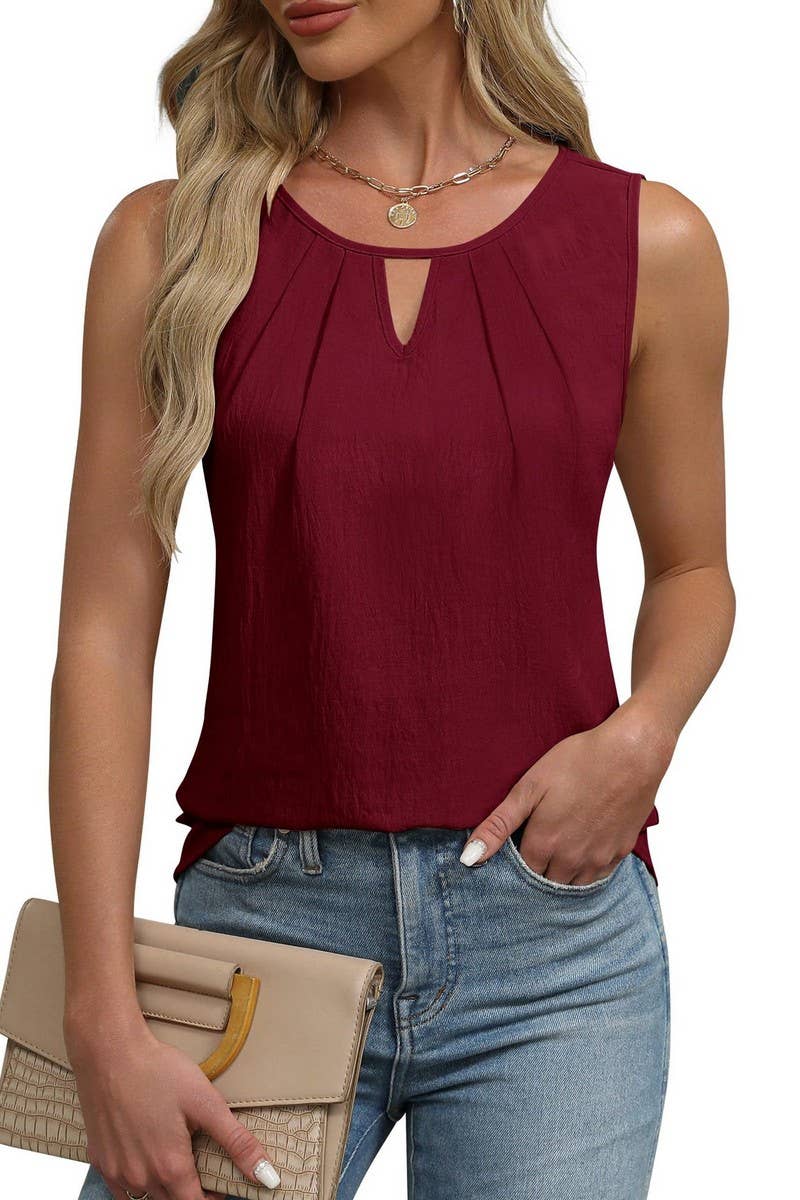 CWTBLSL0633_SOLID COLOR ROUND NECK SLEEVELESS VEST TOP