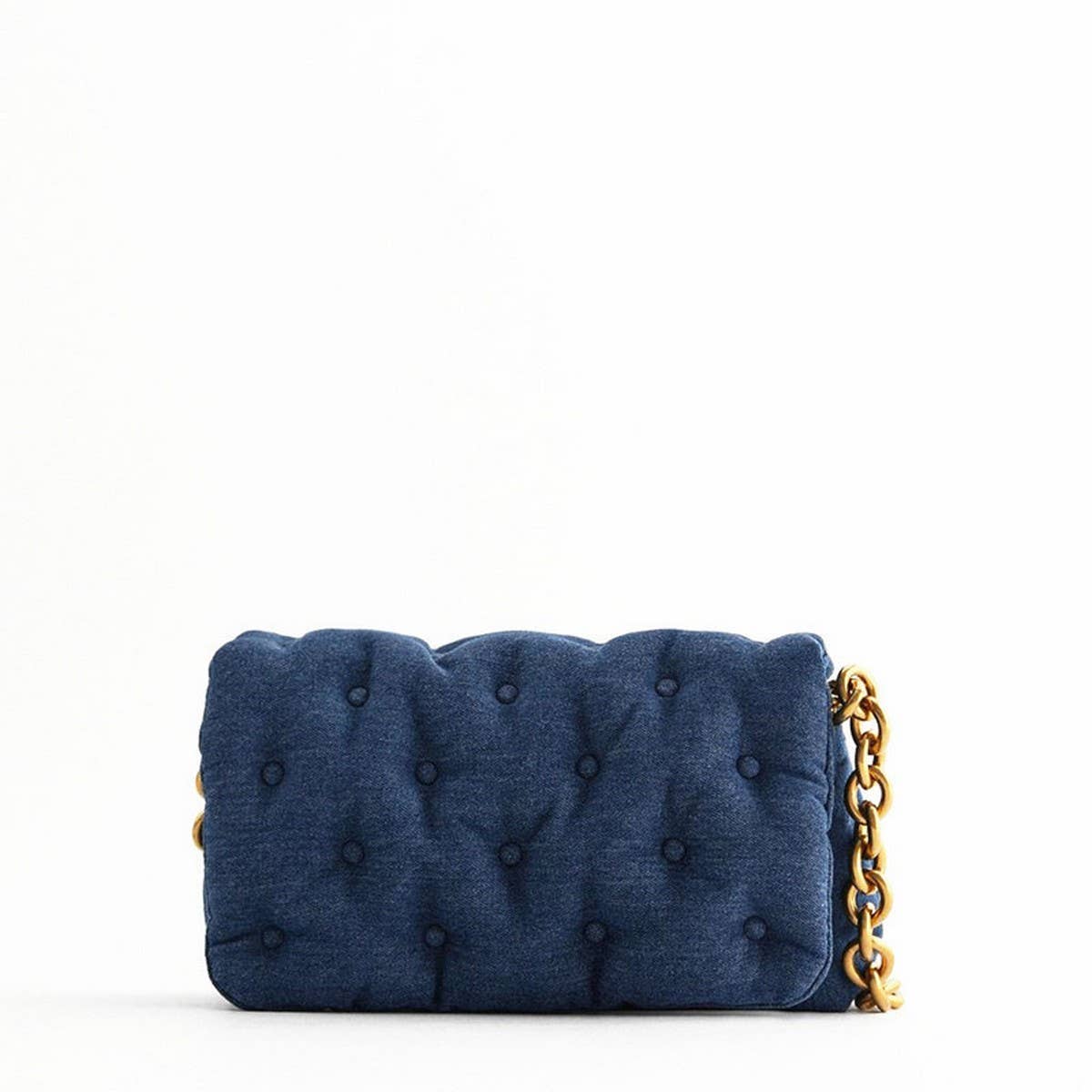 NEW FASHION BLUE DENIM CHAIN SHOULDER PILLOW BAG_CWAB3424
