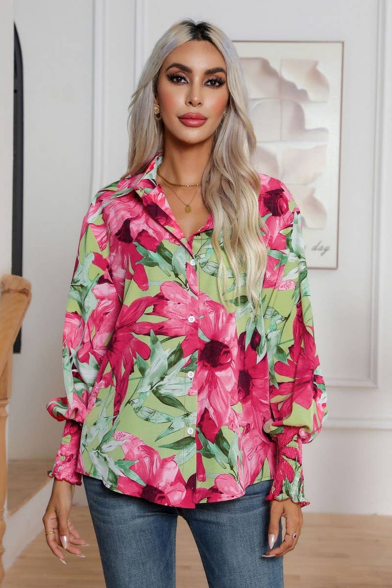 CWTBLL0699_Button Down Casual Long Sleeve Print Top